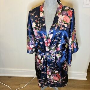 Floral Satin Kimono Robe, M-L